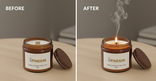 Candela Naturale AROMATICA in Cera di Soia The Finesse | Sandalo - Stoppino in Legno Crepitante