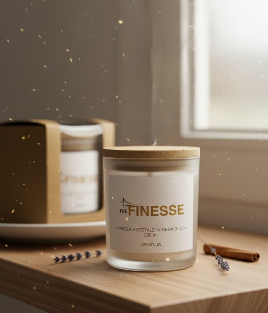 Candela aromatica in cera di soia alla vaniglia, stoppino in legno crepitante