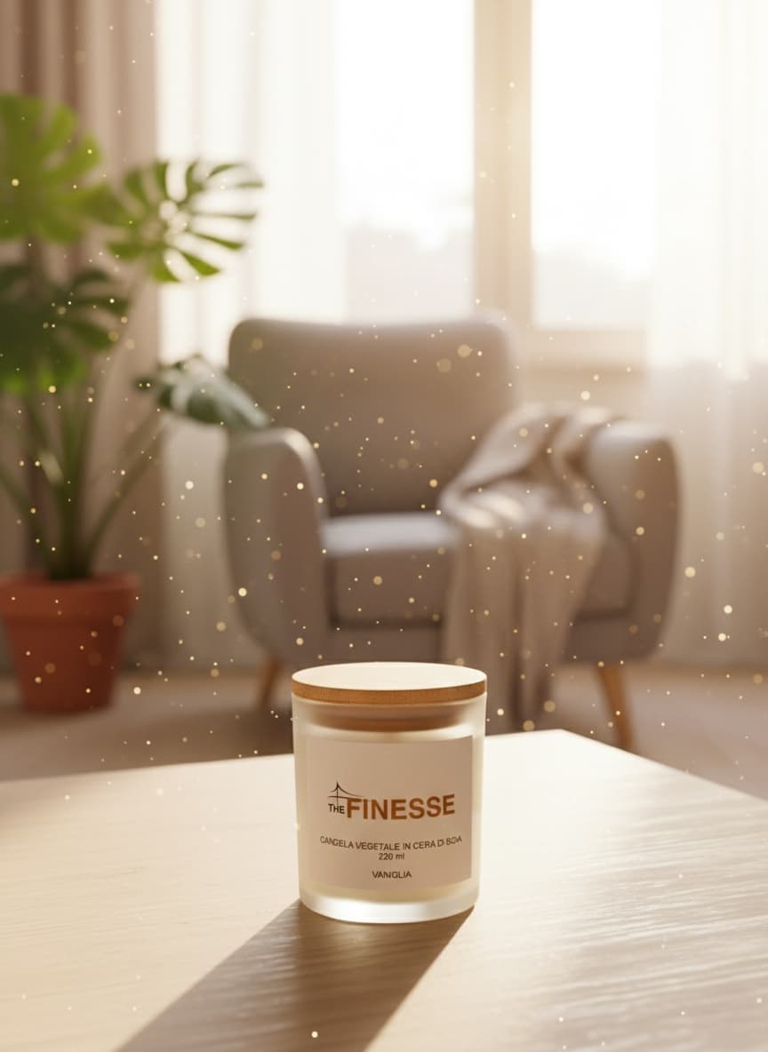 Candela aromatica in cera di soia alla vaniglia, stoppino in legno crepitante