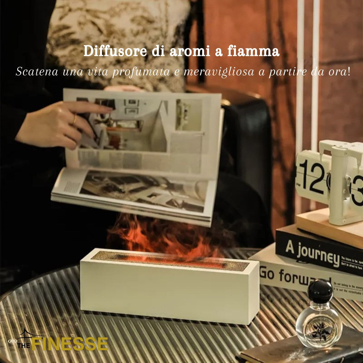 Diffusore di aromi bianco con effetto fiamma. Accessorio di design per arredamento moderno The Finesse