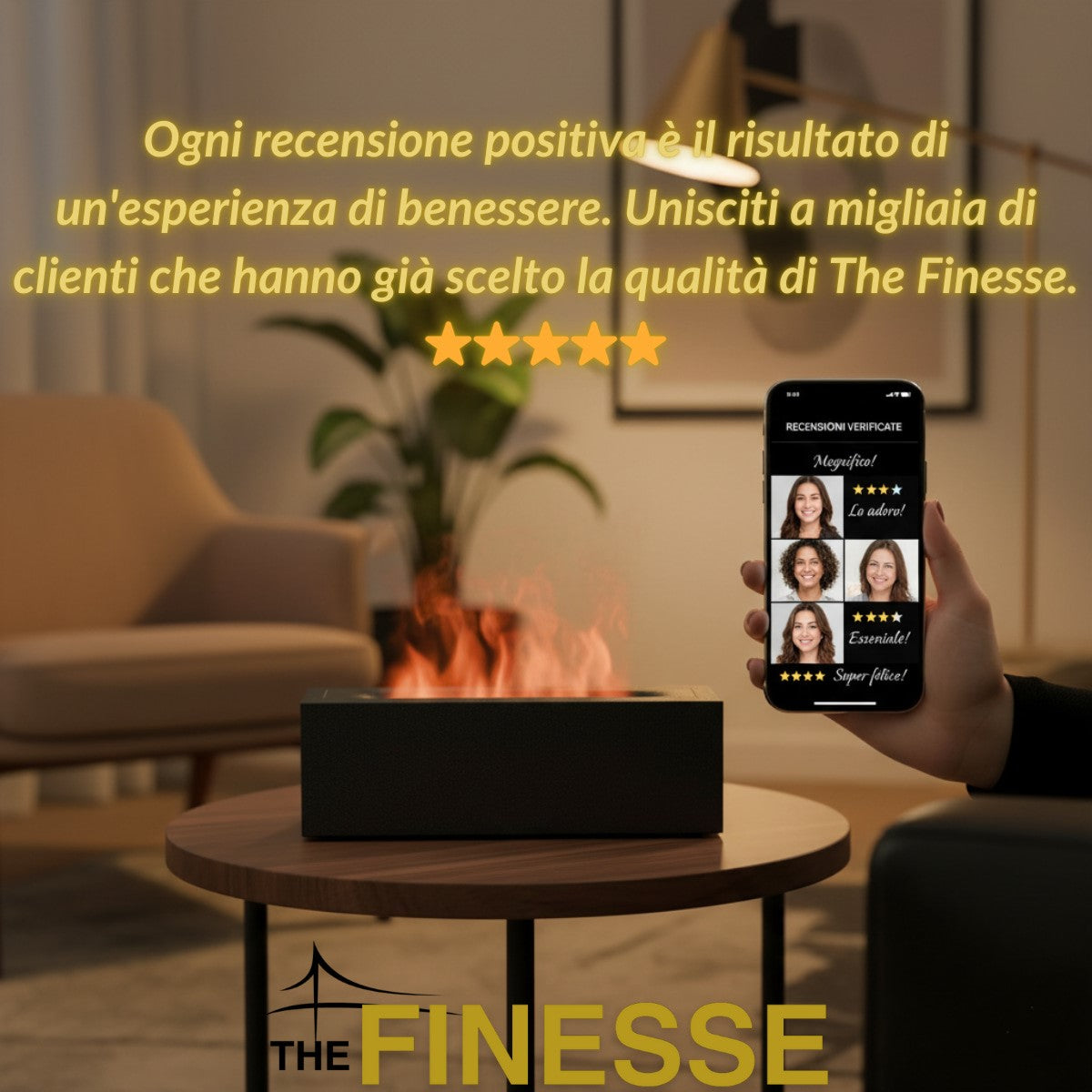 Diffusore e umidificatore a fiamma The Finesse con recensioni verificate a 5 stelle. Qualità e benessere garantiti