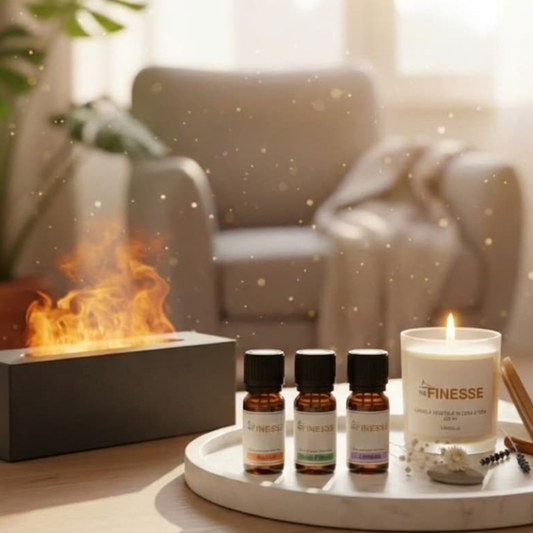 Diffusore con un set oli essenziali e candela